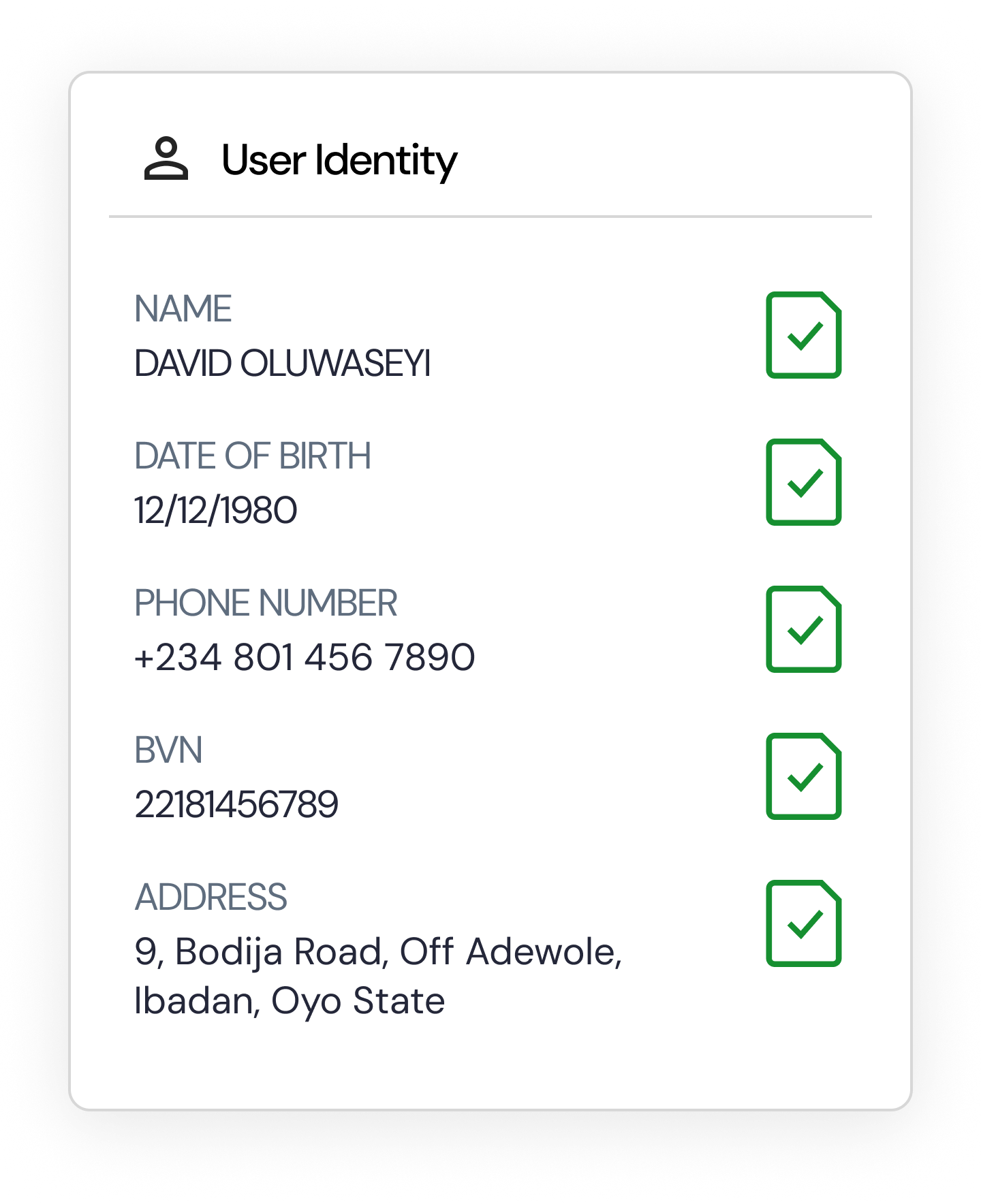 Confirm User Identity data